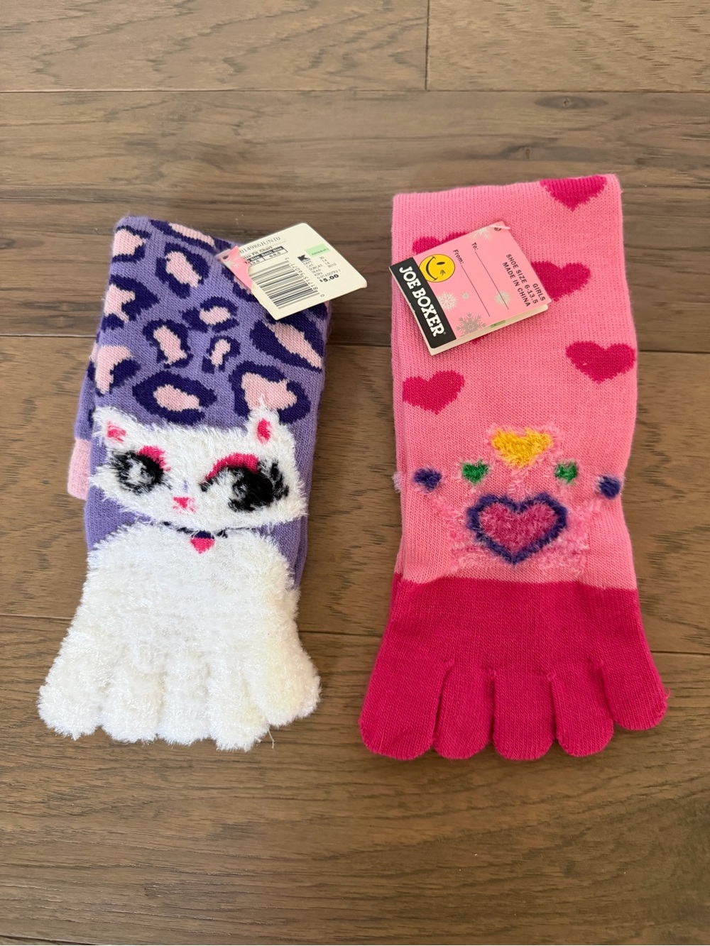 Joe Boxer Pink & Purple Cat and Heart Toe Socks